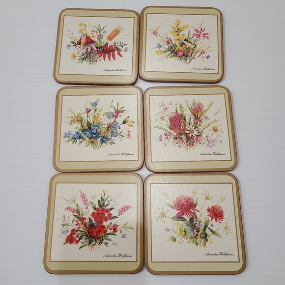 English Life six coasters Australian wildflowers vintage floral coasters - Picture 1 of 10